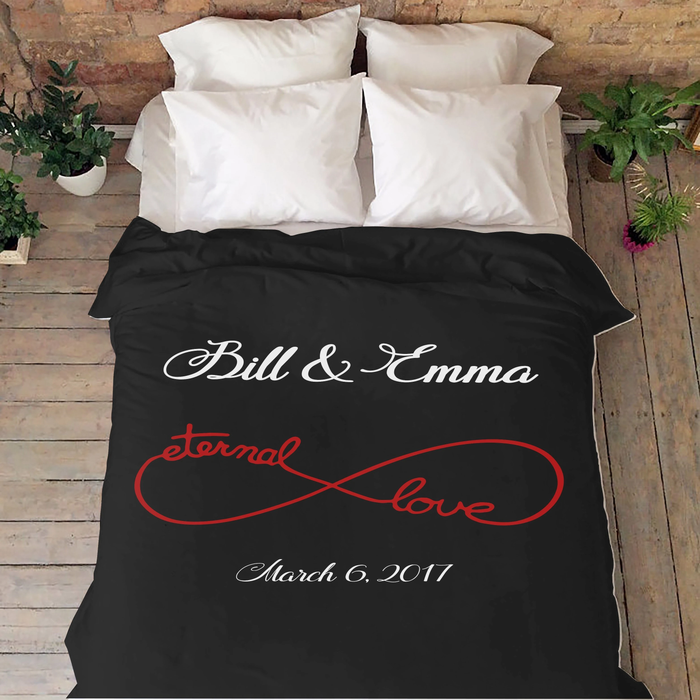 Personalized Black Blanket For Couple On Valentines Eternal Love Fleece Blanket Custom Name & Date