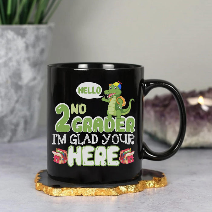Personalized Coffee Mug Gifts For Kids 2nd Grader I'm Glad Your Here Dinosaur Custom Grade Ceramic Cup Back To School