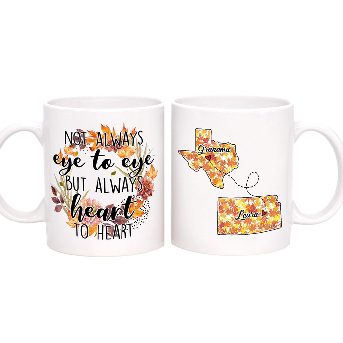 Personalized Ceramic Coffee Mug For Grandma Always Heart To Heart Custom Grandkid Name & State 11 15oz Autumn Cup