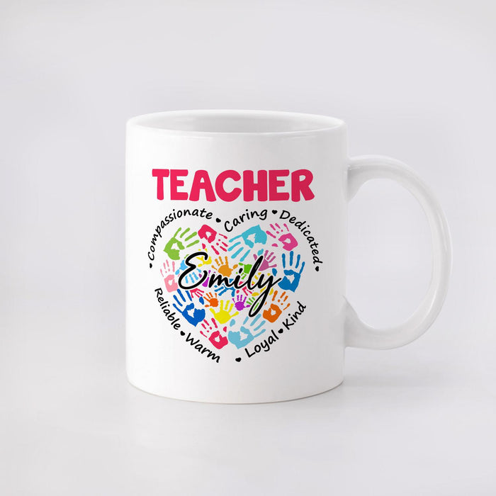 Personalized Ceramic Coffee Mug For Teachers Colorful Handprint Design Custom Name 11 15oz Back To School Cup