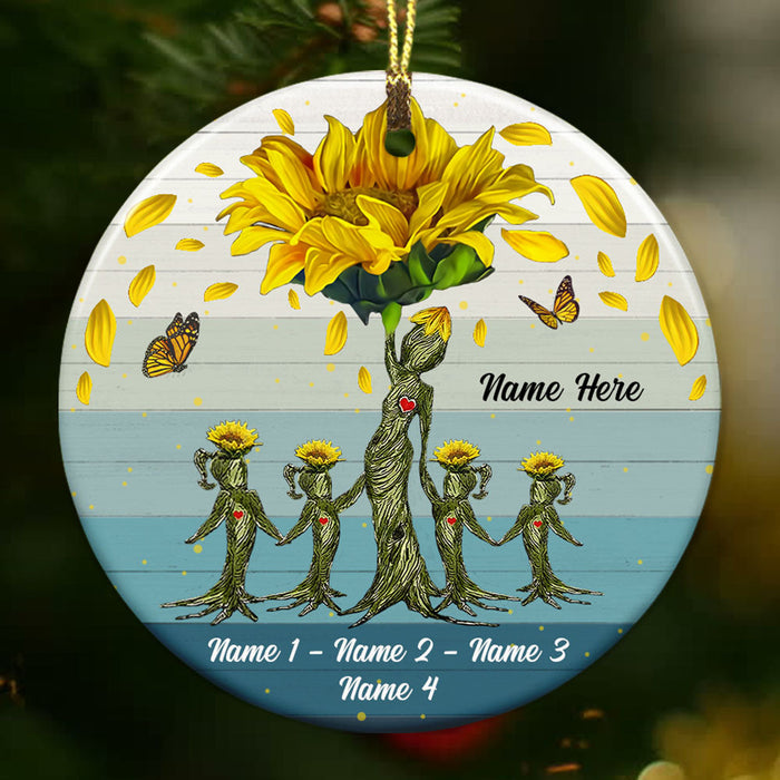 Personalized Ornament For Grandma From Grandkids Sunflowers Tree Root Yellow Butterflies Custom Name Gifts For Christmas