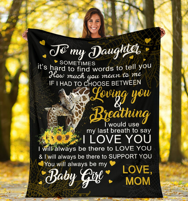Personalized Giraffe And Sunflower Fleece Blanket To My Daughter Blanket How Much You Mean To Me From Mom Custom Name