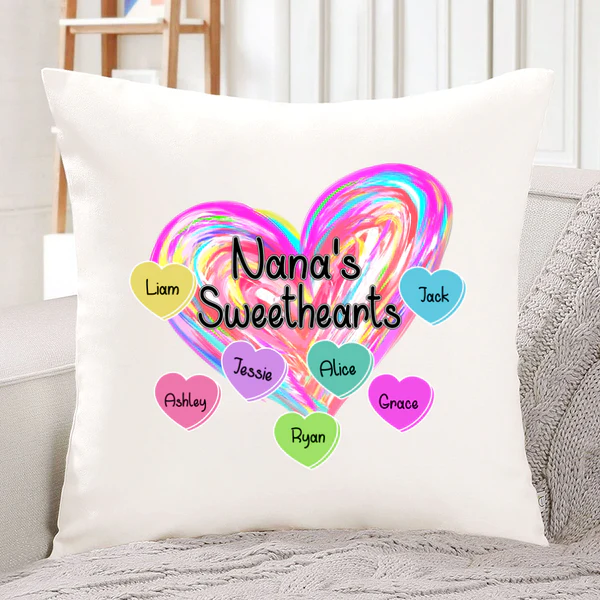 Personalized Square Pillow Gifts For Grandma Nana's Sweethearts Hearts Custom Grandkids Name Sofa Cushion For Christmas