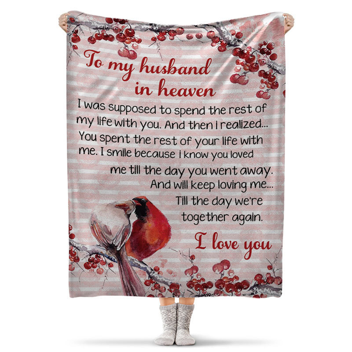 Personalized Memorial Blanket To My Husband In Heaven From Wife I Love You Cardinal Couple Printed Custom Name