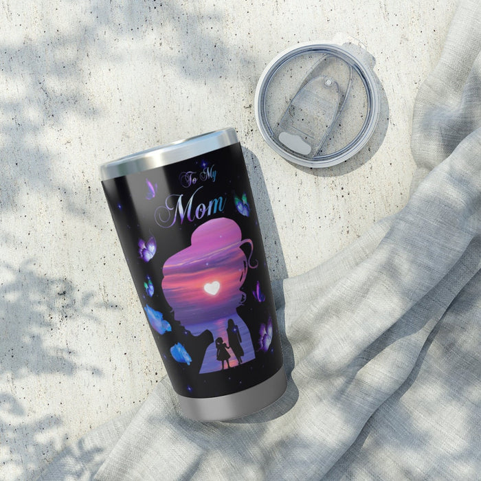 Personalized Tumbler To Mommy Butterflies Silhouette With All My Heart Gifts For Mom Custom Name Travel Cup For Birthday
