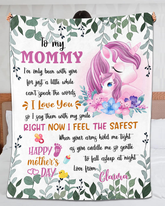 Personalized To My Mommy Blanket From Newborn Son Daughter Happy 1st Mother'S Day Cute Unicorn & Flower Printed