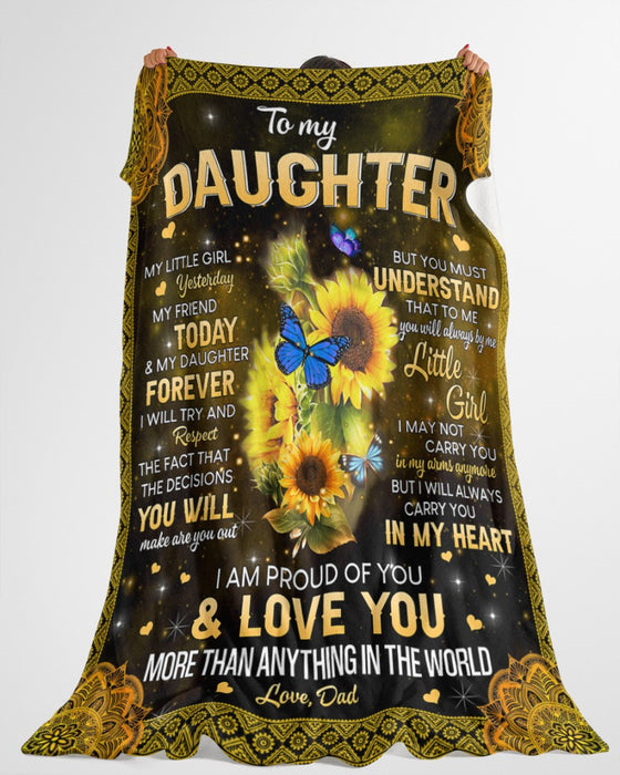 Personalized Blanket To My Daughter From Dad My Little Girl Sunflower & Butterfly Galaxy Background Custom Name