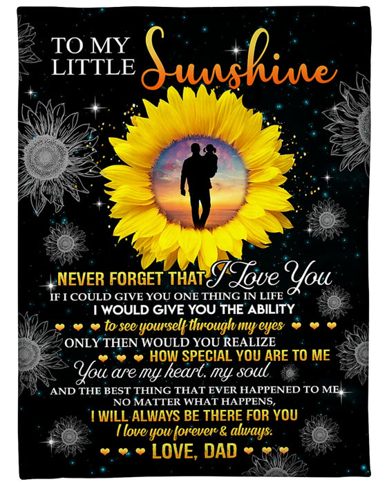 Personalized Blanket To My Daughter From Dad Never Forget I Love You Sunflower Print Galaxy Background Custom Name