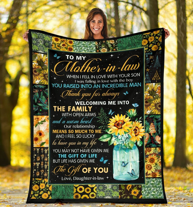 Personalized Sherpa Blanket To My Mother In Law When I Feel In Love Your Son Sunflower Blankets Customized Name