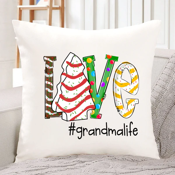 Personalized Square Pillow Gifts For Grandma Love Christmas Tree Candy Cane Custom Hashtag Sofa Cushion For Christmas