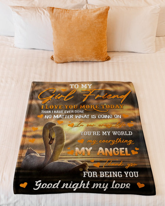 Personalized To My Girlfriend Blanket Gifts From Boyfriend Silhouette Swans You're My Angle Custom Name For Christmas