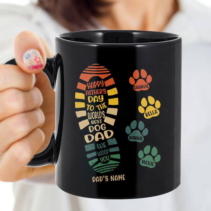 Personalized Ceramic Coffee Mug To The Best Dog Dad Vintage Footprint & Pawprint Custom Dog's Name 11 15oz Cup