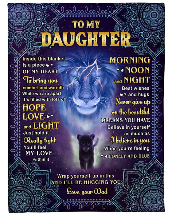 Personalized Blanket To My Daughter From Dad I Believe In You Vintage Lightning Lion Print Mandala Style Custom Name