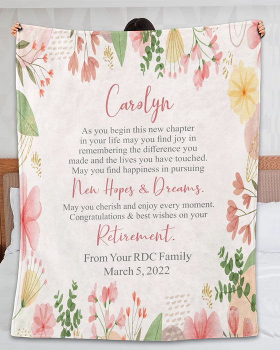 Personalized Retirement Blanket May You Find Joy In Remembering The Difference You Made Flower Design Custom Name