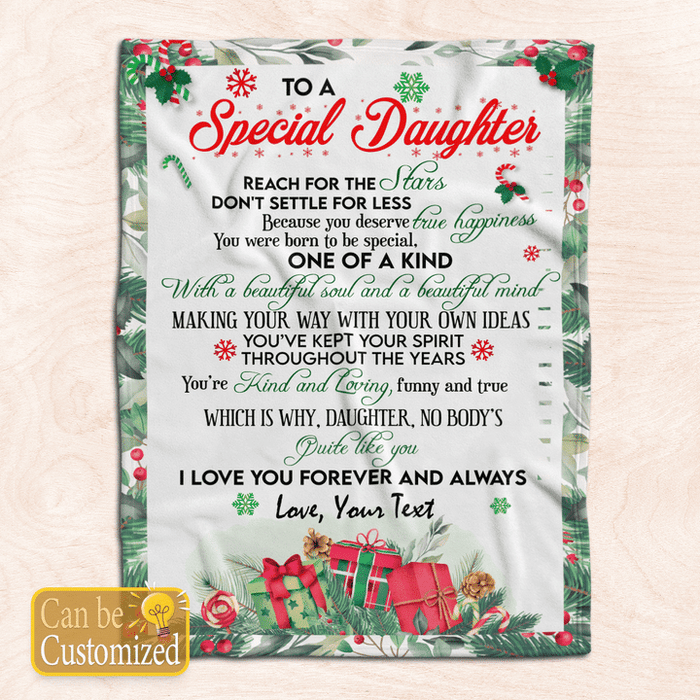 Personalized Blanket To A Special Daughter From Parent Reach For The Stars Christmas Design With Snowflake & Boxes