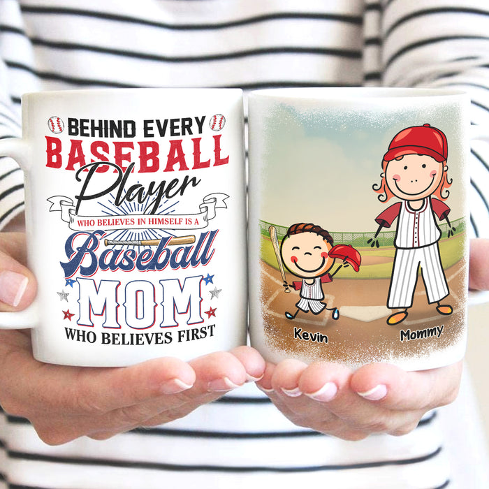 Personalized Ceramic Coffee Mug For Baseball Lovers To Mom Behind Every Cute Kid Print Custom Name 11 15oz Cup