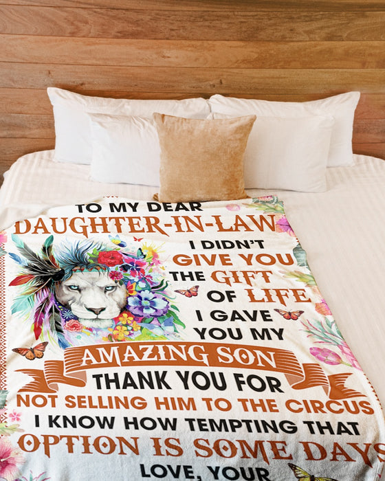 Personalized Blanket To My Daughter-in-law From Mom Thank You Lion With Butterfly And Flower Print Custom Name