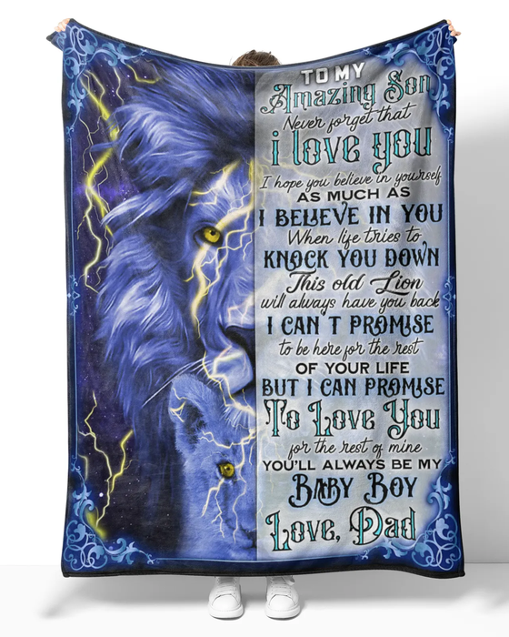 Personalized Fleece Blanket To My Amazing Son Lighting Lion Face Premium Bankets Custom Name