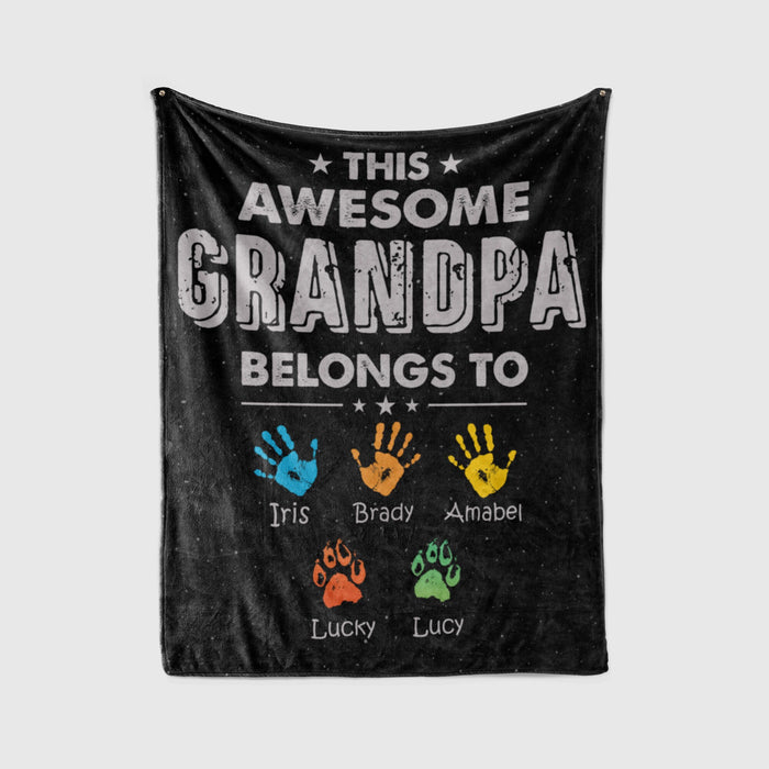 Personalized Blanket Gifts For Grandfather From Grandkids This Papa Belongs To Colorful Hand Custom Name For Christmas