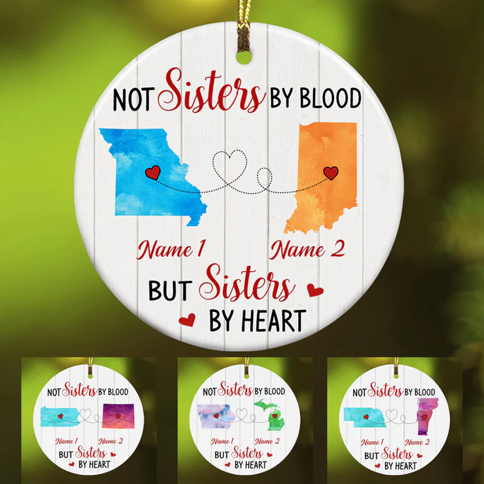 Personalized Ornament Long Distance Gifts For Friends Bestie Not Sister By Blood Wooden Heart Custom Name Tree Hanging