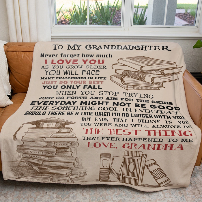 Personalized Love Reading Sherpa Blanket To My Granddaughter From Grandma Book Lovers Fleece Blanket Custom Name