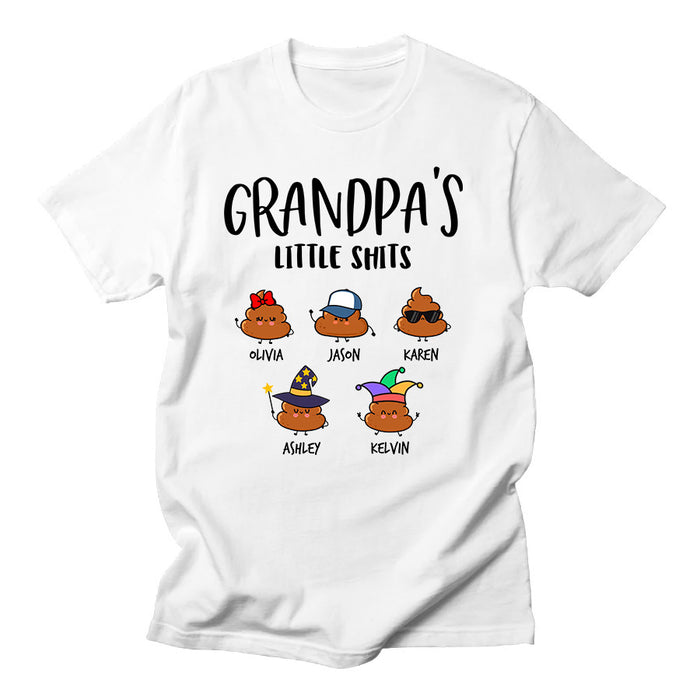 Personalized T-Shirt For Papa From Grandkids Grandpa's Little Shits Note Background Custom Name Gifts For Father's Day