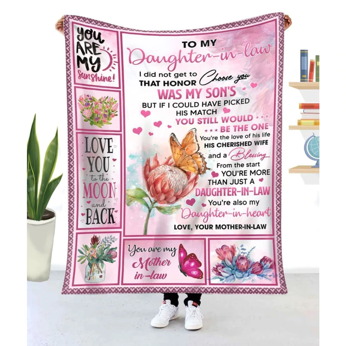 Personalized To Daughter In Law Blanket Pink Protea Honor Choose You Was My Son Custom Name Gifts For Christmas Birthday