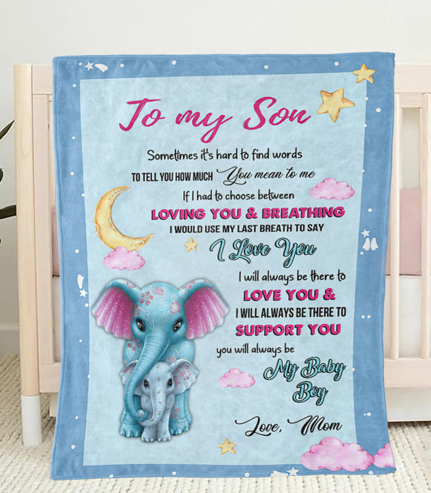 Personalized To My Son Blanket From Mom Cute Elephant Blue Background Premium Blanket You Will Always Be My Baby Boy