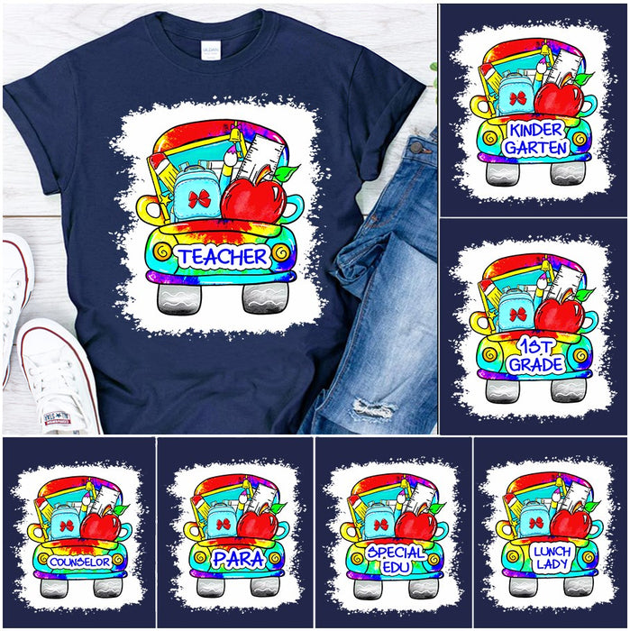 Personalized T-Shirt For Teacher Cute Care With Backpack Apple Pencil Ruler Printed Custom Title Back To School Outfit