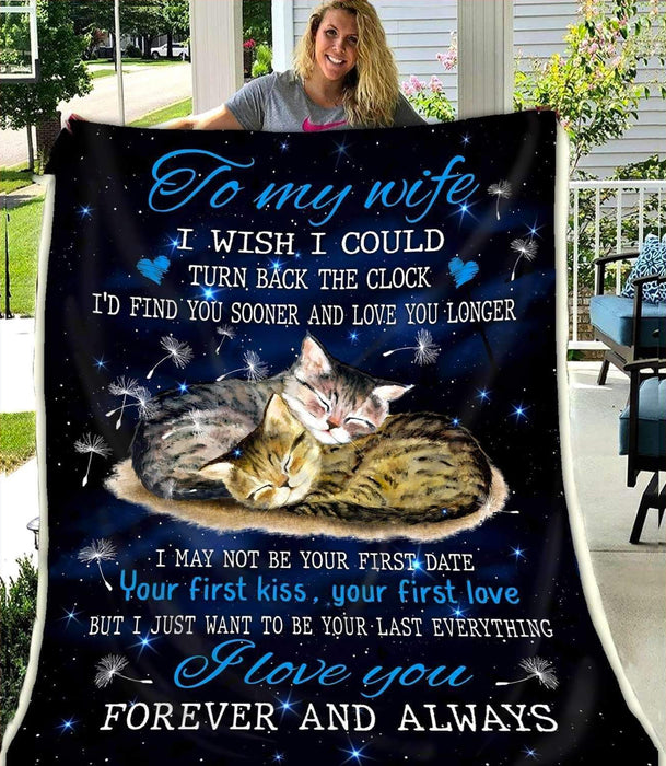 Personalized Lovely Blanket To My Wife On Valentines Cute Cat Couple Fleece Blanket Custom Name