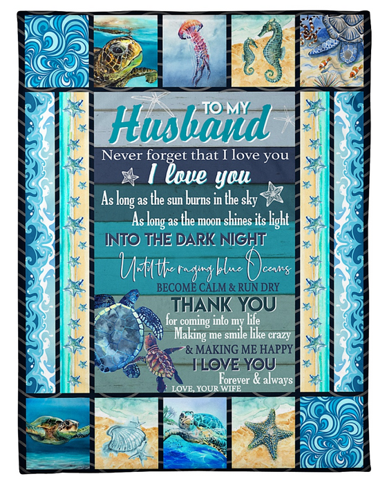 Personalized Blanket To My Husband From Wife I Love You Summer Sea Design Sea Animals Printed Custom Name