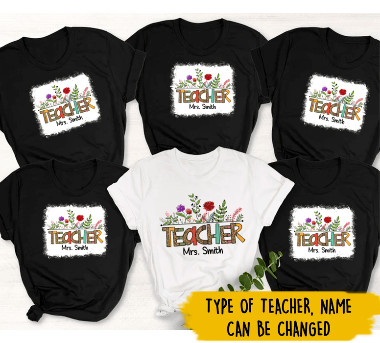 Personalized T-Shirt For Teacher Mrs. Smith Colorful Leopard With Flower Design Custom Name Back To School Outfit