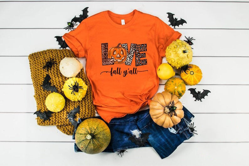 Classic T-Shirt For Happy Halloween Leopard Design Love Fall Y'all Shirt For Men Women Pumpkin Printed
