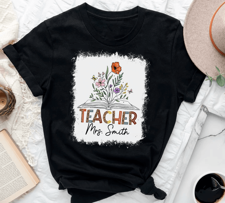 Personalized T-Shirt For Teachers Colorful Leopard Design Flower Print Custom Name Back To School Outfit