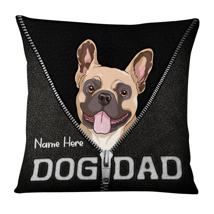 Personalized Square Pillow Gifts For Dog Owner Dog Dad Zipper Custom Name Sofa Cushion For Birthday Christmas