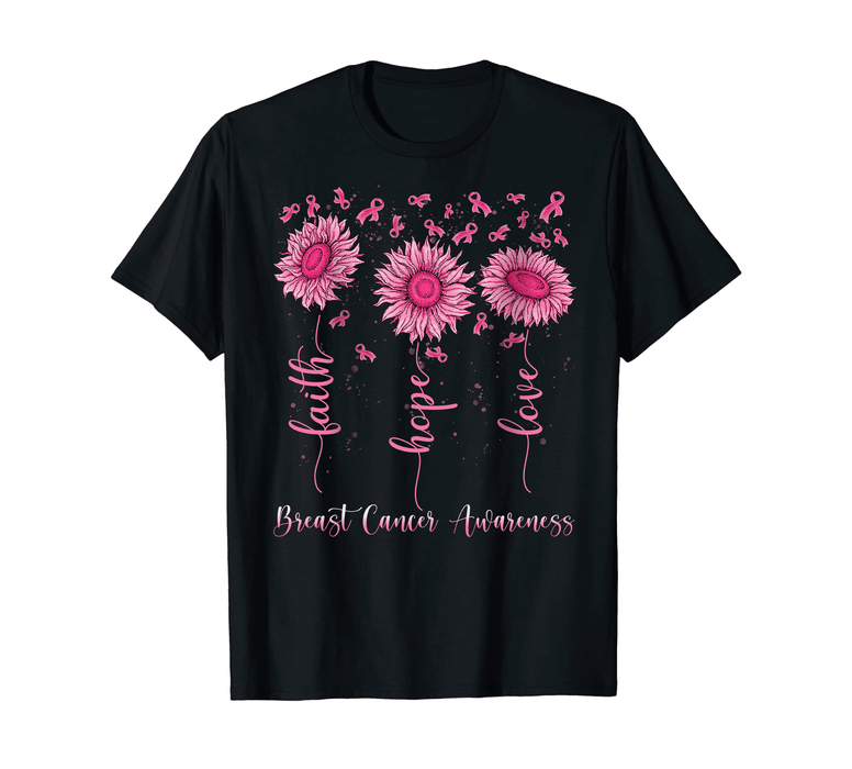 Breast Cancer Awarenes T-Shirt For Girl Women Pink Sunflowers Ribbon Hope Shirt For Cancer Support Inspirational Gifts