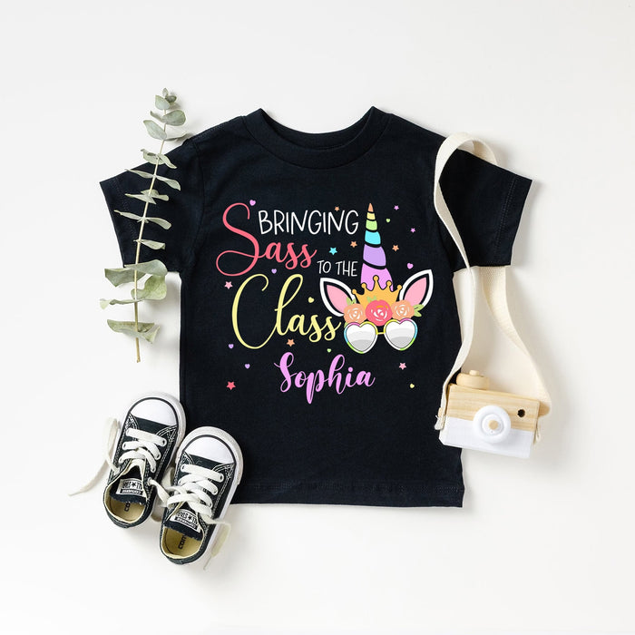 Personalized T-Shirt For Kids Bringing Sassy Unicorn With Glasses Design Custom Name Level Back To School Outfit