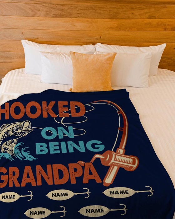 Personalized Blanket For Fishing Lover To My Grandpa From Grandkid Hooked On Being Custom Name Premium Blanket