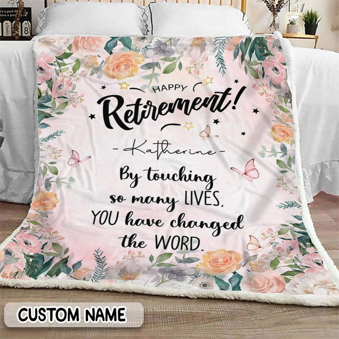 Personalized Retirement Blanket For Nurse Doctor Butterflies Florals Changed The World Custom Name Gifts For Men Women