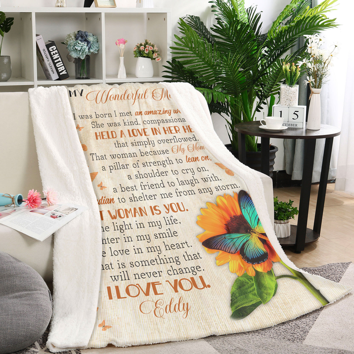 Personalized Blanket To My Wonderful Mom From Kids When I Was Born I Met An Amazing Woman Butterfly And Sunflower Print