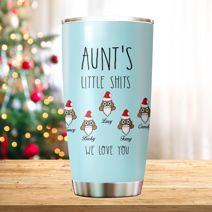 Personalized Tumbler Gifts For Auntie From Nephew Niece Aunt's Little Shits Funny Santa's Hat Custom Name Travel Cup