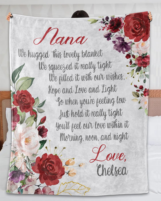 Personalized Blanket For Grandma Nana We Hugged This Lovely Blanket Custom Grandkids Name Flower Printed