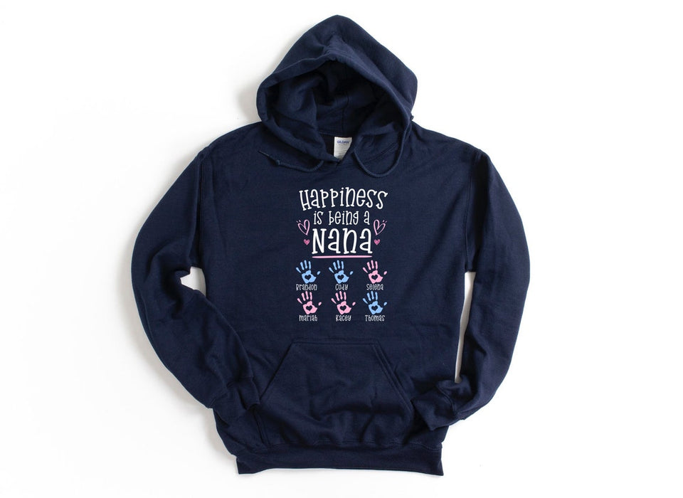 Personalized Sweatshirt & Hoodie For Grandma Happiness Is Being A Nana Cute Handprints Printed Custom Grandkids Name