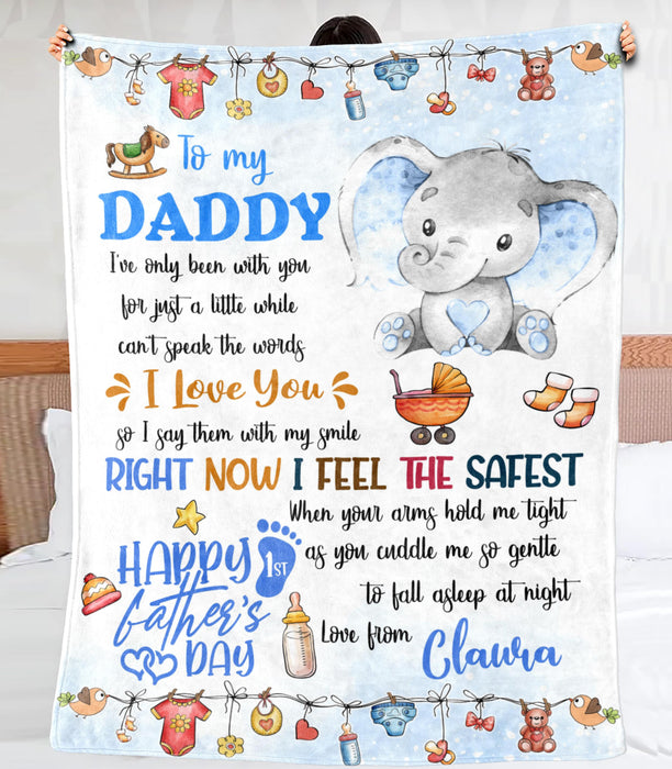 Personalized Blanket To My Dad From Baby Bump Happy Father's Day Cute Funny Baby Elephant Print Custom Name