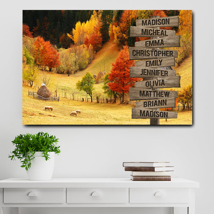Personalized Canvas Wall Art Gifts For Family Autumn Landscape Sheep Wooden Signs Custom Name Poster Prints Wall Decor