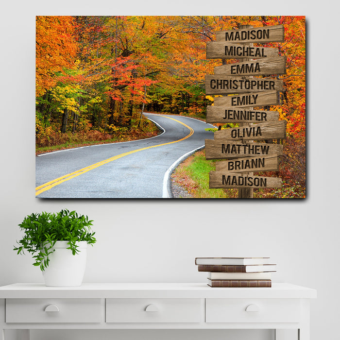 Personalized Canvas Wall Art Gifts For Family Rural Vermont Autumn Road Fall Signs Custom Name Poster Prints Wall Decor