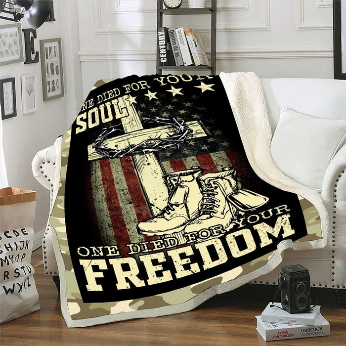Blanket for Army In Heaven With Print Cross Veteran Military Shoes Pendant One Died For Your Soul