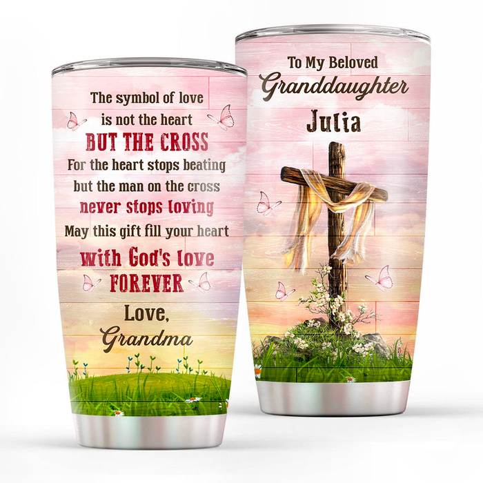 Personalized Tumbler To Granddaughter Gifts From Grandparents Fill Your Heart With Gods Love Custom Name Travel Cup 20oz