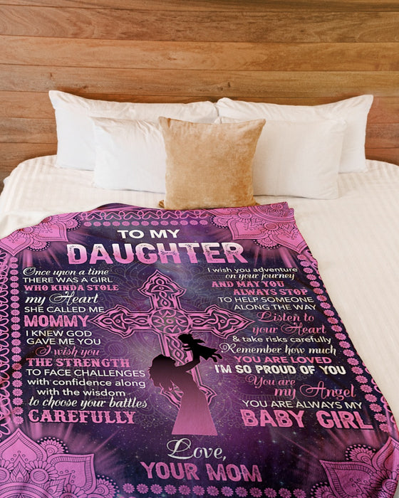 Personalized Blanket To My Daughter From Mom Mommy & Baby With Christ Cross Printed Mandala Design Custom Name