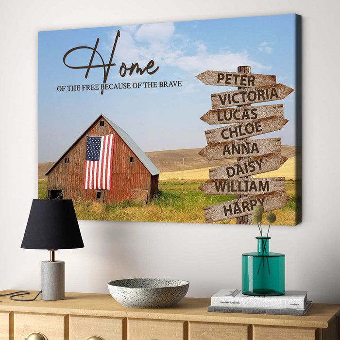 Personalized Wall Art Canvas For Family Home Of The Free USA Flag House Street Sign Poster Print Custom Multi Name